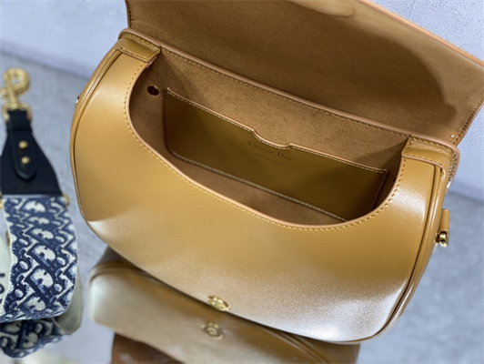 CD Large Di.or Bobby Bag Amber Box Calfskin With Blue Di.or Oblique Emb Shoulder Strap