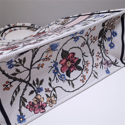 CD Large Book Tote Rosa Mutabilis Embroidery White Multicolor