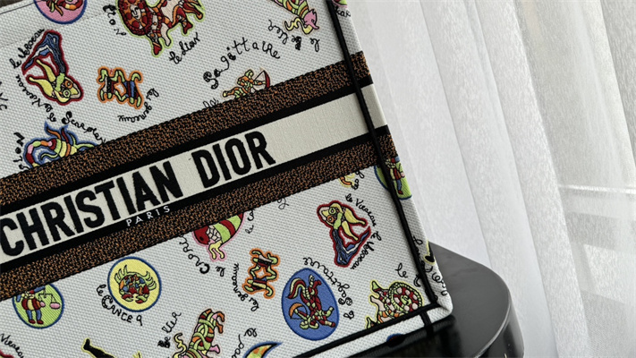 CD Large Book Tote Dragon Zodiac Embroidery White Multicolor