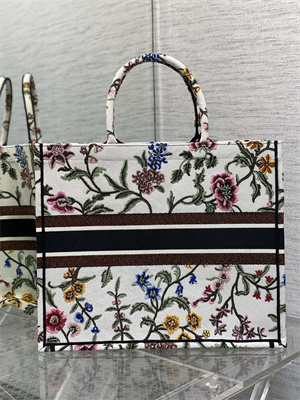 CD Large Book Tote Petites Fleurs Embroidery White Multicolor