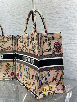 CD Large Book Tote Petites Fleurs Embroidery Nude Beige Multicolor