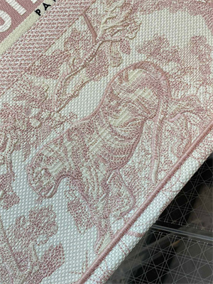 CD Large Book Tote Toile de Jouy Embroidery Ecru and Pink