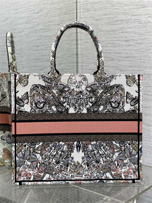 CD Large Book Tote Butterfly Around The World Embroidery White and Pastel Pink