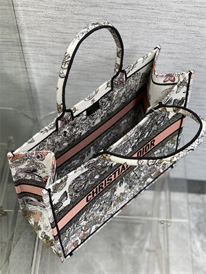 CD Large Book Tote Butterfly Around The World Embroidery White and Pastel Pink