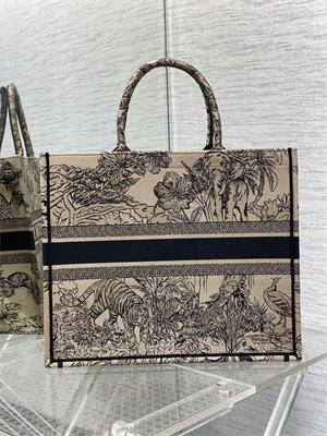 CD Large Book Tote Voyage Toile de Jouy Embroidery Beige and Black