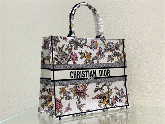 CD Large Book Tote Jardin Botanique Embroidery White Multicolor