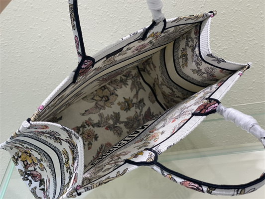 CD Large Book Tote Jardin Botanique Embroidery White Multicolor