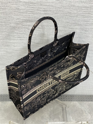 CD Large Book Tote Toile de Jouy Mexico Embroidery Black and Gold Tone