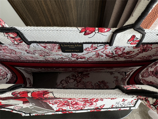 CD Large Book Tote Le C?ur des Papillons Embroidery White and Red