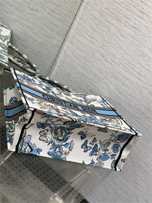 CD Large Book Tote Toile de Jouy Mexico Embroidery White and Pastel Midnight Blue