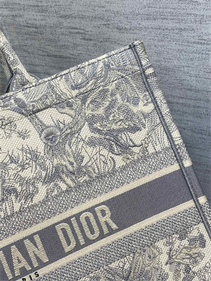 CD Large Book Tote Toile de Jouy Embroidery Ecru and Gray