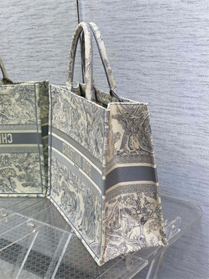 CD Large Book Tote Toile de Jouy Embroidery Ecru and Gray