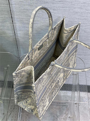 CD Large Book Tote Toile de Jouy Embroidery Ecru and Gray