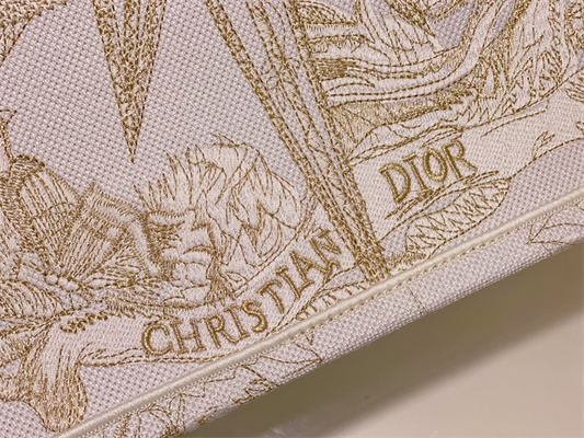 CD Large Book Tote R??ve d’Infini Embroidery White and Gold Tone