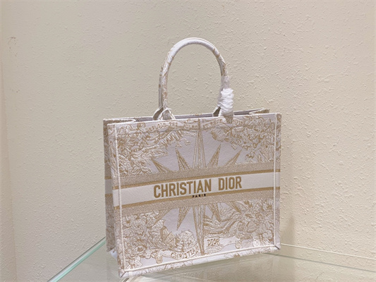CD Large Book Tote R??ve d’Infini Embroidery White and Gold Tone