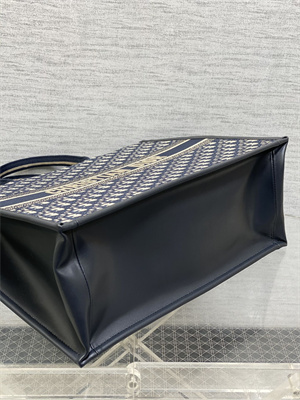 CD Large Book Tote With Strap Ecru and Blue Oblique Embroidery