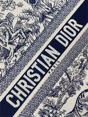 CD Large Book Tote Toile de Jouy Embroidery Ecru and Blue