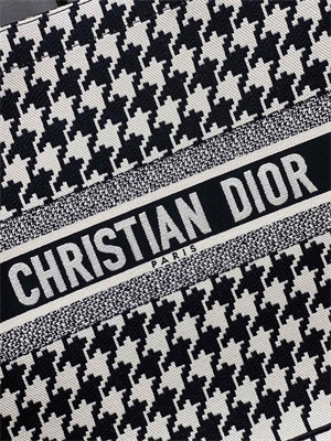CD Large Book Tote Macro Houndstooth Embroidery Black and White