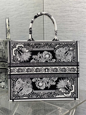 CD Large Book Tote Butterfly Bandana Embroidery Black and White