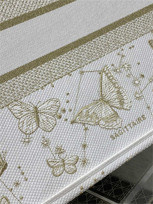 CD Medium Book Tote Butterfly Zodiac Embroidery Gold Tone and White