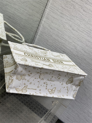 CD Medium Book Tote Butterfly Zodiac Embroidery Gold Tone and White