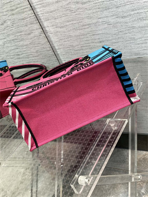 CD Medium Book Tote D-Jungle Pop Embroidery Pink and Blue