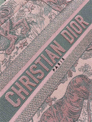CD Medium Book Tote Toile de Jouy Embroidery Pink and Grey
