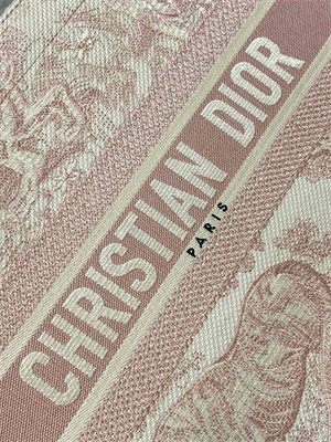 CD Medium Book Tote Toile de Jouy Embroidery Ecru and Pink