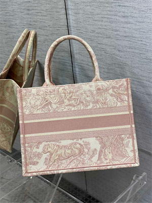 CD Medium Book Tote Toile de Jouy Embroidery Ecru and Pink