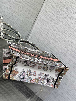 CD Medium Book Tote Butterfly Around The World Embroidery White and Pastel Pink