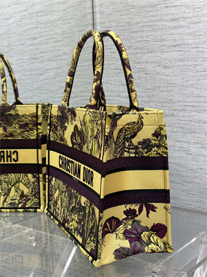 CD Medium Book Tote Voyage Toile de Jouy Embroidery Yellow and Black
