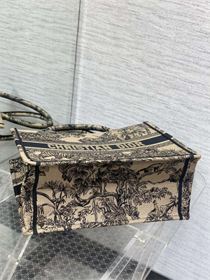 CD Medium Book Tote Voyage Toile de Jouy Embroidery Beige and Black