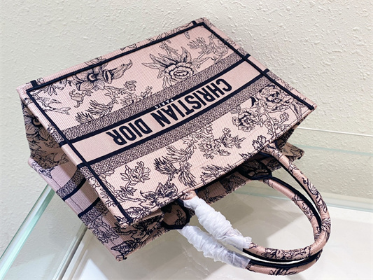 CD Medium Book Tote Jardin Botanique Embroidery Pink