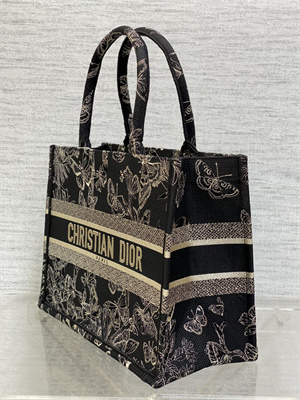 CD Medium Book Tote Toile de Jouy Mexico Embroidery Black and Gold Tone