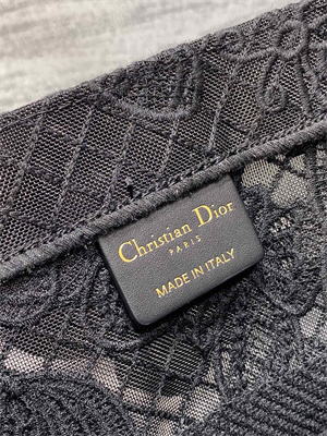 CD Medium Book Tote Black D-Lace Butterfly Embroidery With Macrame Effect