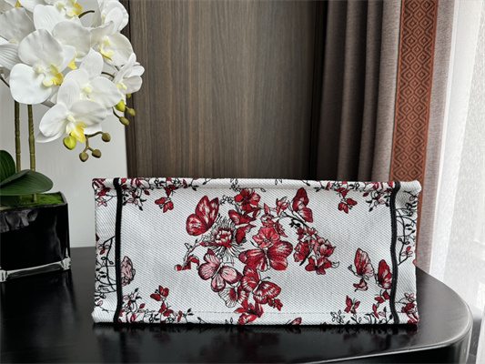 CD Medium Book Tote Le C?ur des Papillons Embroidery White and Red
