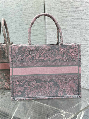 CD Medium Book Tote Toile de Jouy Embroidery Grey and Pink