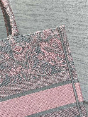 CD Medium Book Tote Toile de Jouy Embroidery Grey and Pink