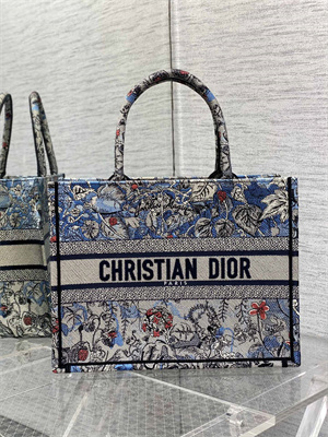 CD Medium Book Tote Jardin Magique Embroidery Grey Blue