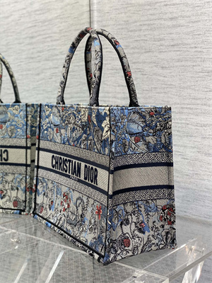 CD Medium Book Tote Jardin Magique Embroidery Grey Blue