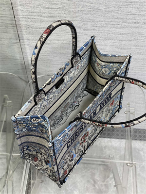 CD Medium Book Tote Jardin Magique Embroidery Grey Blue