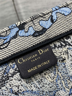 CD Medium Book Tote Jardin Magique Embroidery Grey Blue