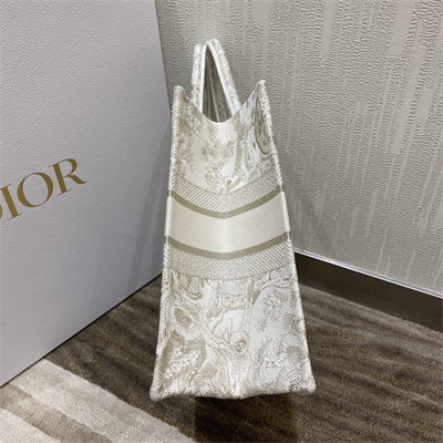 CD Medium Book Tote Toile de Jouy Embroidery White and Gold