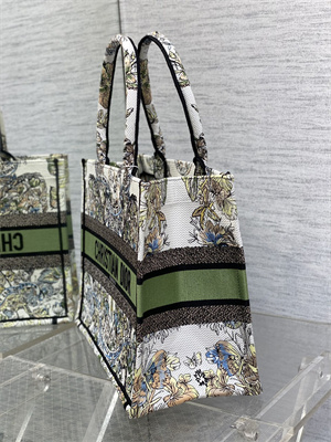 CD Medium Book Tote Butterfly Around The World Embroidery White and Green