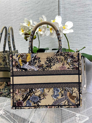 CD Medium Book Tote Jardin d’Hiver Embroidery Beige Multicolor