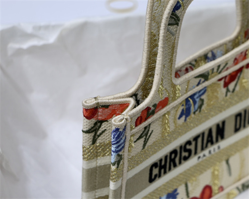 CD Mini Book Tote Hibiscus Embroidery Beige Multicolor