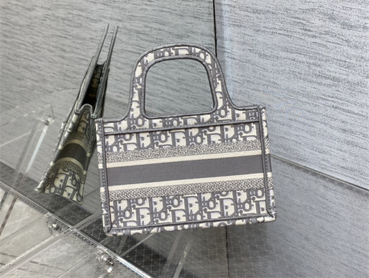 CD Mini Book Tote Grey Oblique Embroidery