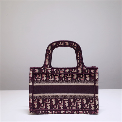 CD Mini Book Tote Oblique Embroidery Burgundy