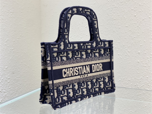 CD Mini Book Tote Blue Oblique Embroidery