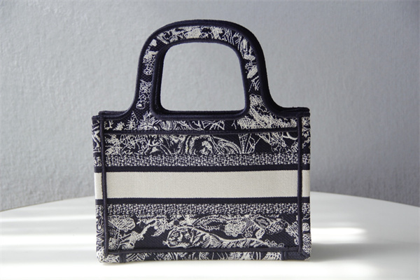 CD Mini Book Tote Toile de Jouy Reverse Embroidery Blue and Ecru